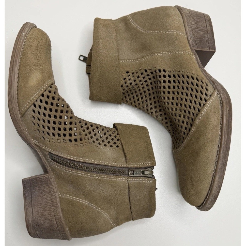 Roan Bed Stu Houlton Boots Women's 7‎  Tan Suede Zip Block Heel Ankle Booties